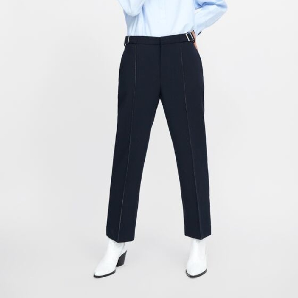 Zara Woman Navy Blue Straight Leg Trousers…